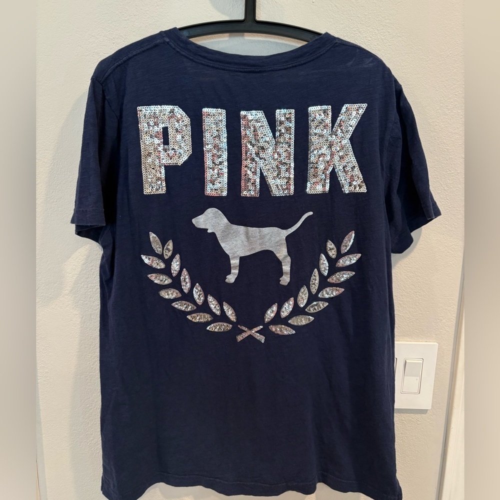 Victoria's Secret PINK Campus short-sleeve bling tee Size large EUC